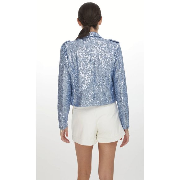 NEW Generation Love Size M Women's Robin Sequin Moto Jacket - Chambray Blue - Picture 4 of 10